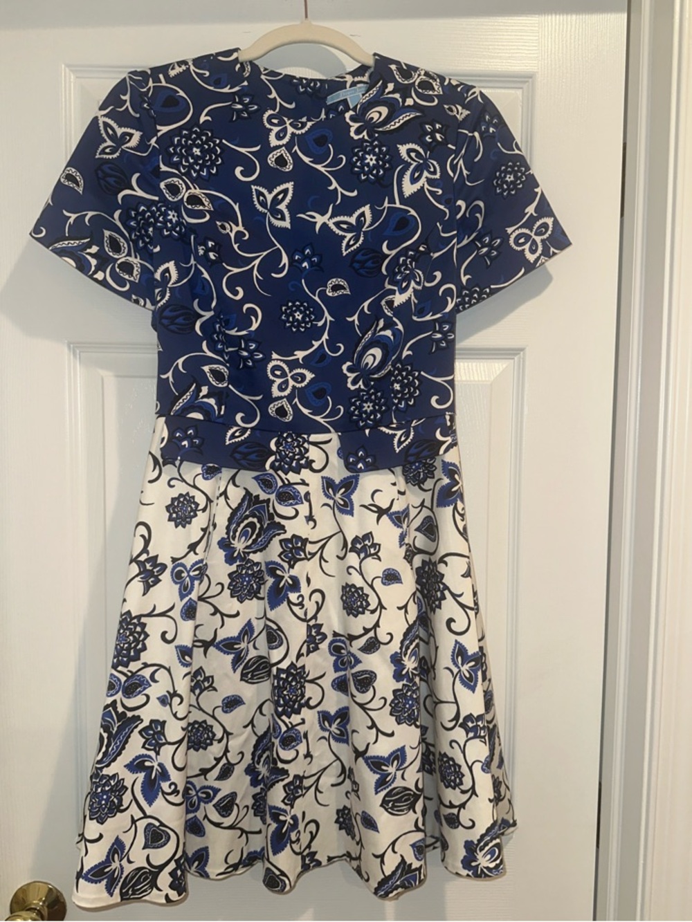 Draper James Blue White Floral Open Back Fit & Flare Dress